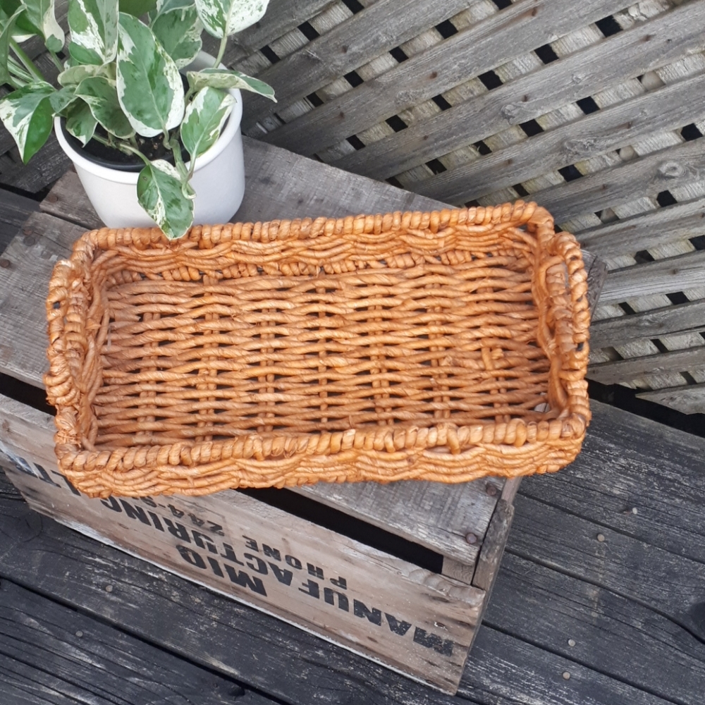 Wicker tray 4" H at handles 7" W by 13" L - Picture 2 of 3